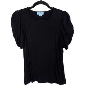 CeCe Womens Medium M Black Knot Short Sleeve Scoop Neck Blouse Top Stretch